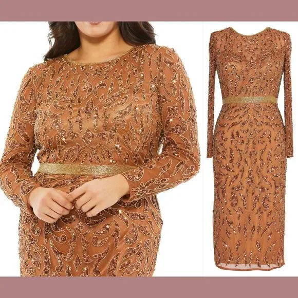 NWT Mac Duggal‎ [ 16W ] 5518 Embellished Long Sleeve High Neck Dress Copper - Picture 2 of 12